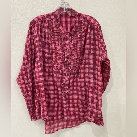 Free people, blouse button down, fuchsia, pink size, small, long sleeve - Picture 1 of 9